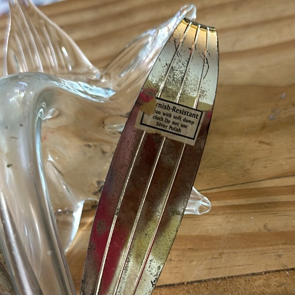 Vintage Clear Blown Glass Trumpet Lily Flower / Bud / Stem Vase In Silver Plate. - Picture 8 of 11